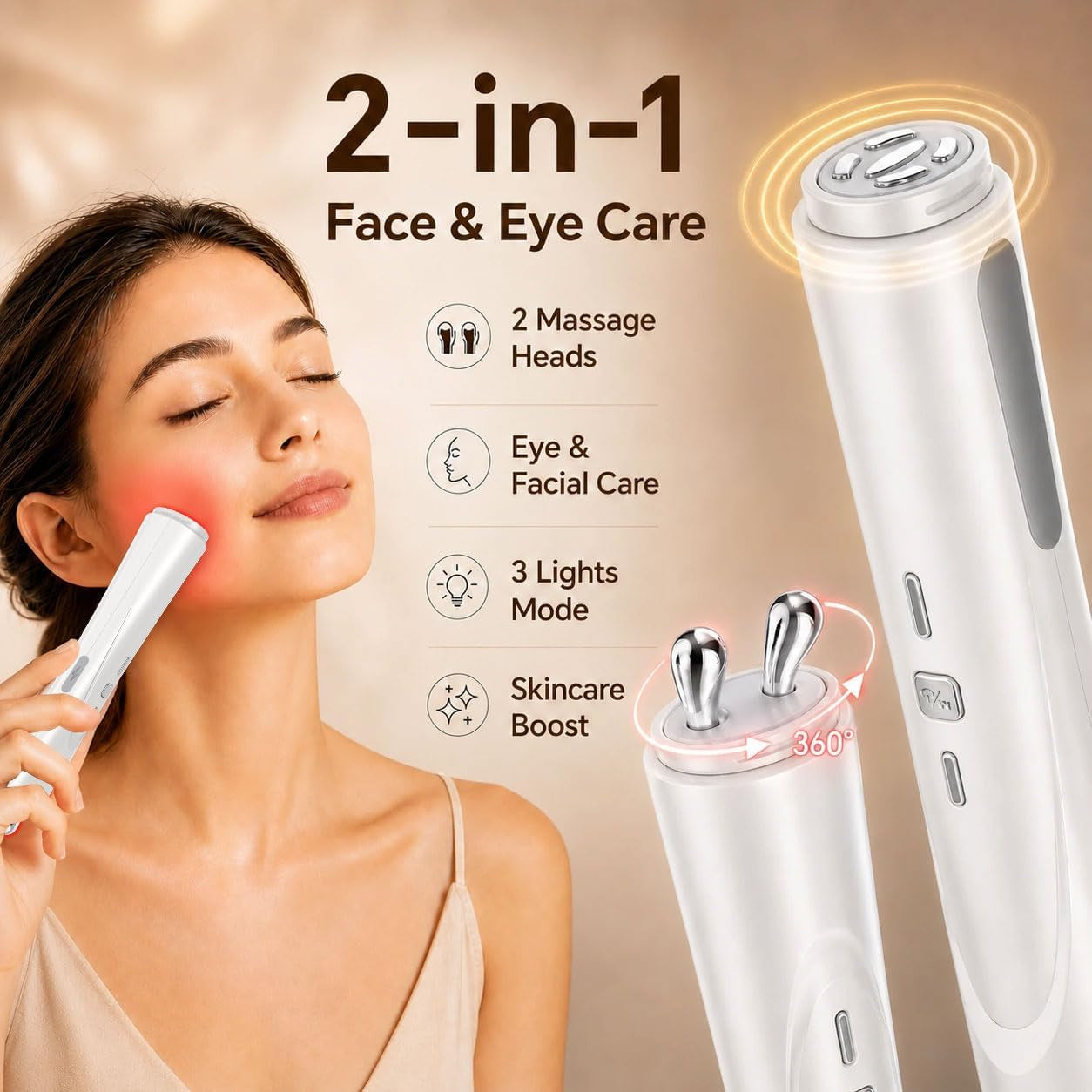 Glownova - Masajeador Facial 2 En 1 Con Luz Roja (Rostro + Ojos)