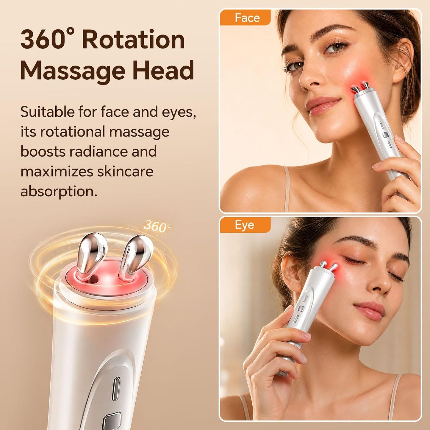 Glownova - Masajeador Facial 2 En 1 Con Luz Roja (Rostro + Ojos)