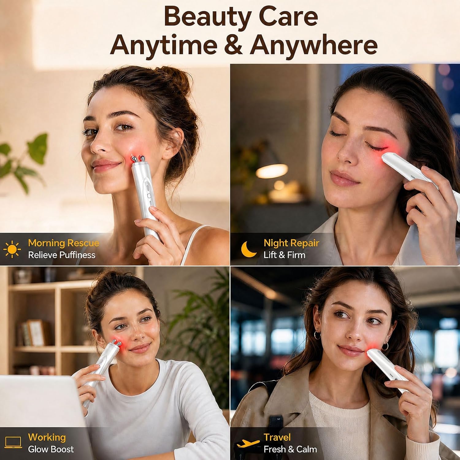 Glownova - Masajeador Facial 2 En 1 Con Luz Roja (Rostro + Ojos)