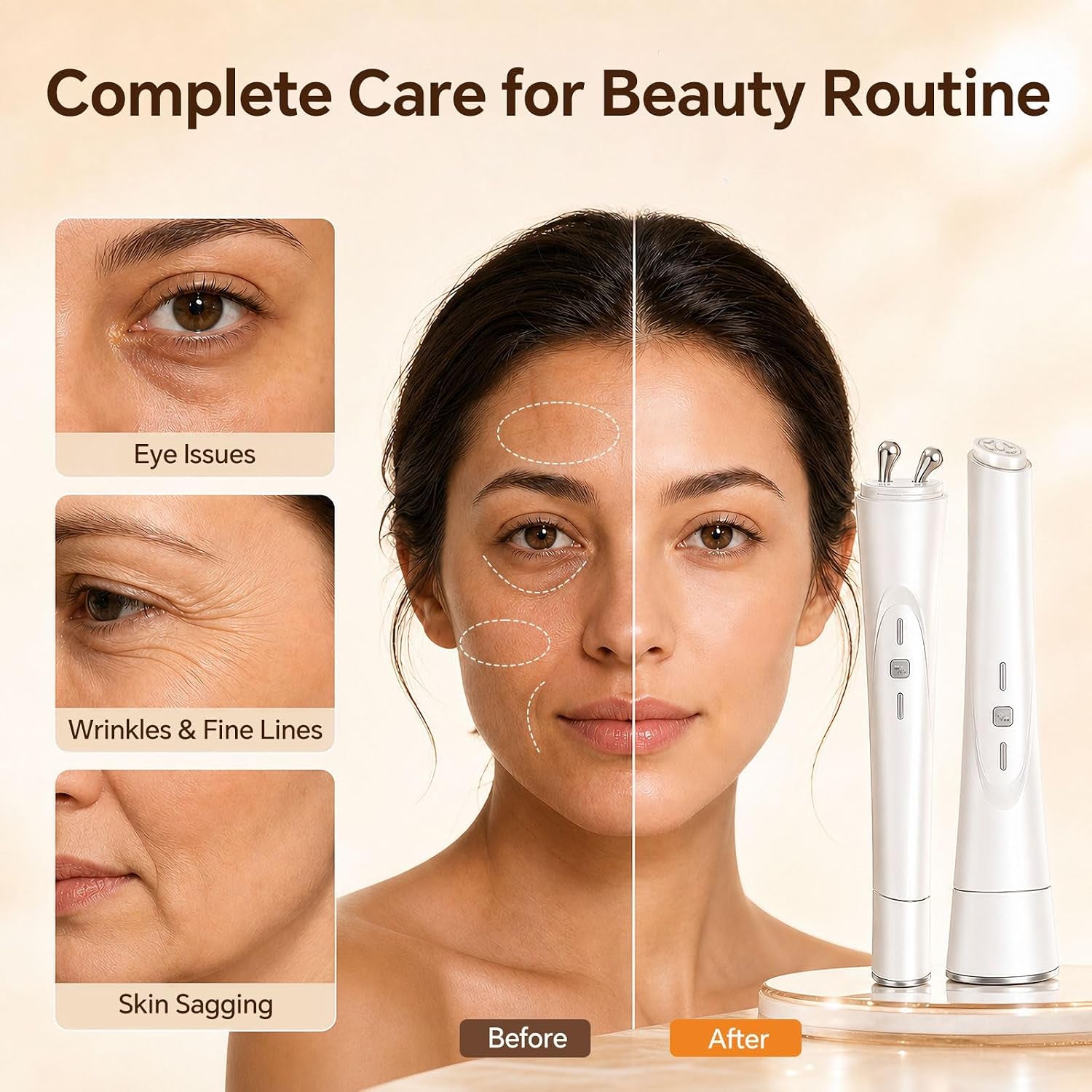 Glownova - Masajeador Facial 2 En 1 Con Luz Roja (Rostro + Ojos)